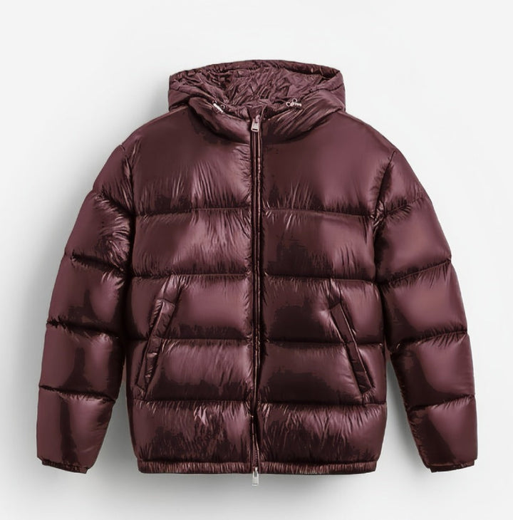 Dam quiltad vadderad Hooded jacka med High-Gloss Surface, Two-Way dragkedja och Kangaroo fickor