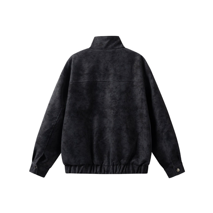 Dam Kort Jacka i Läder Look med Hög Ståkrage, Dragkedja Fickor och Elastic Fåll