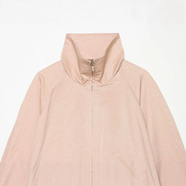 Dam Kort Windbreaker Blouson med Hög Stå Krage, Raglan Ärmar, och Drawstring Nederkant