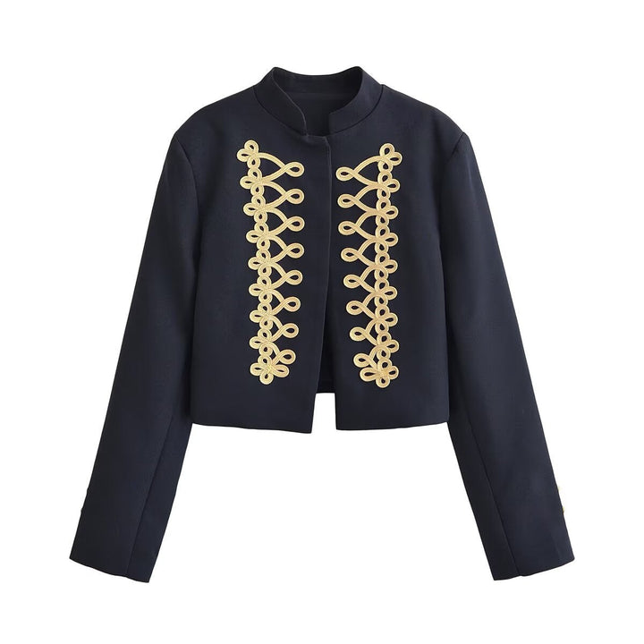Dam Kort Military Jacka med Guld-Embellished Cord Application
