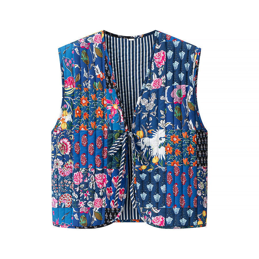 Dam kviltad väst med Ties, diamond quilting och randig design