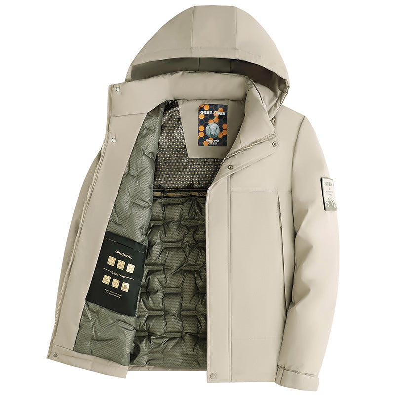 Herr Vadderad Hoodie Jacka med 3D Quiltad Foder och Vattenavvisande Yttre Skal