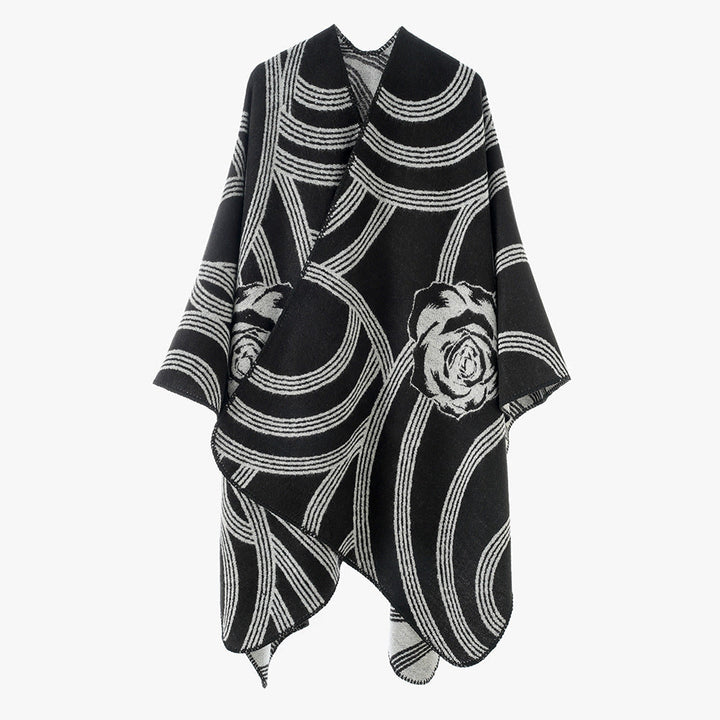 Dam Jacquard capeponcho med Rose mönster och oversized Fall