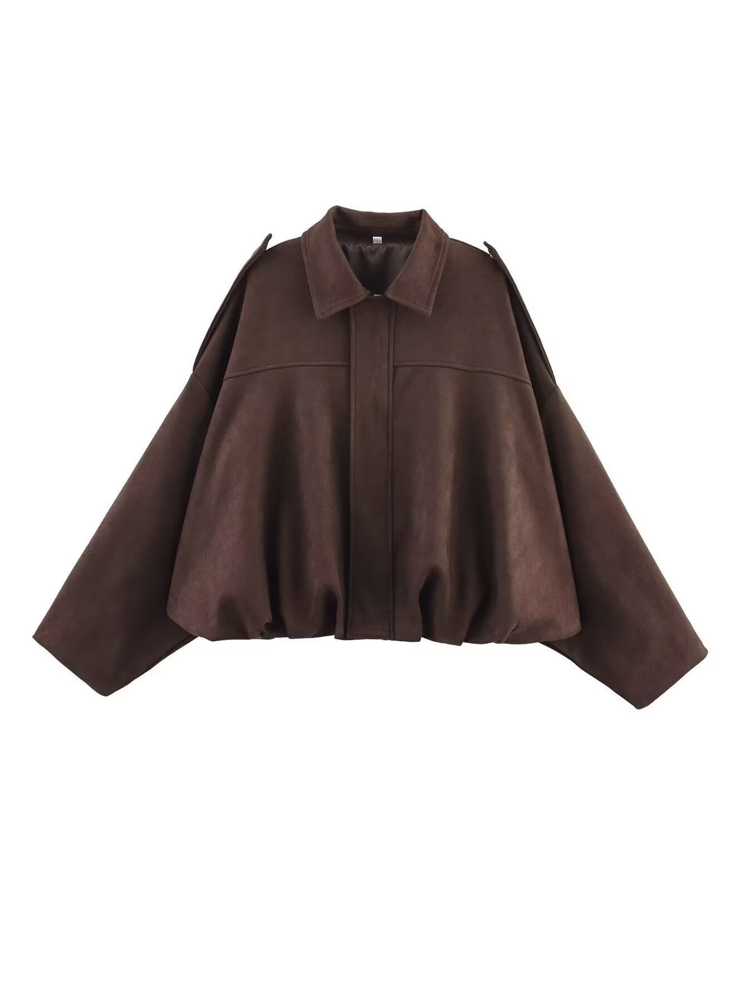Dam 1000+ Wide-Skärning Kort Blouson Jacka i Cape Look med Shoulder Straps och Gathered Nederkant
