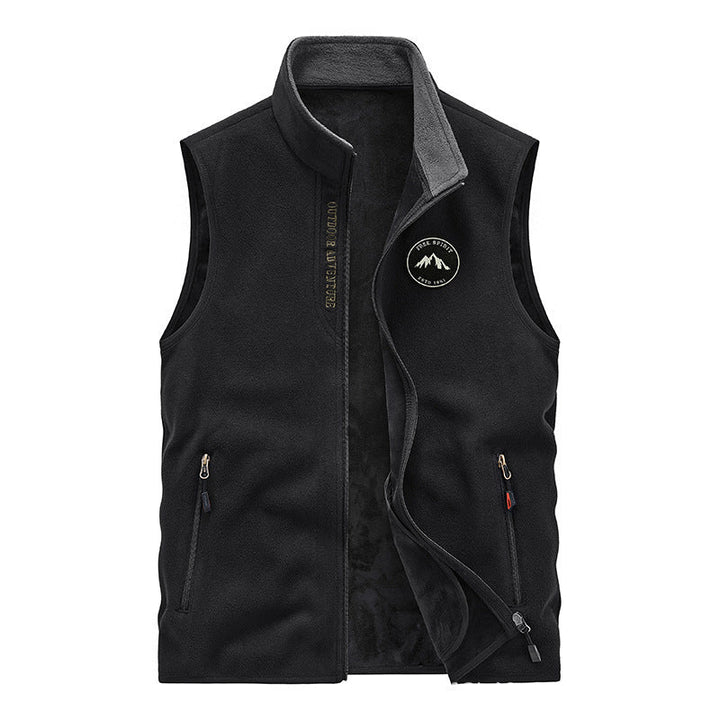Herr Fleece Väst i Utomhus Utility Stil med Stående Krage och Zip Fickor