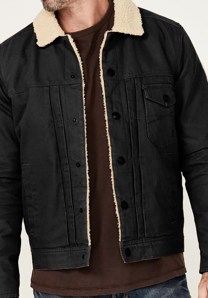 Herr Sherpa-Lined Trucker Jacka med Faux Fur Krage