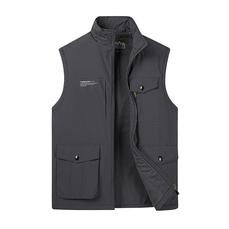 Herr Utility Väst med Fleecefoder, Multifunction Fickor, och Stående Krage