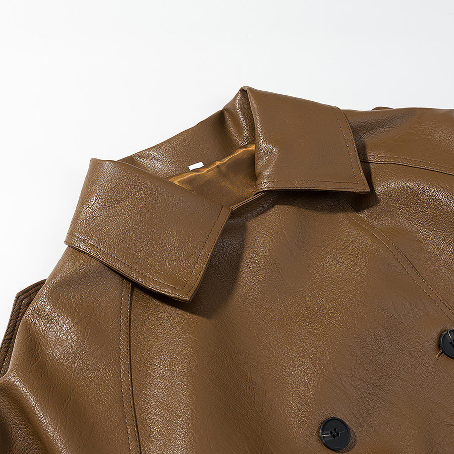 Dam kort skärning konstläder trenchcoat med knytband och Shoulder Straps