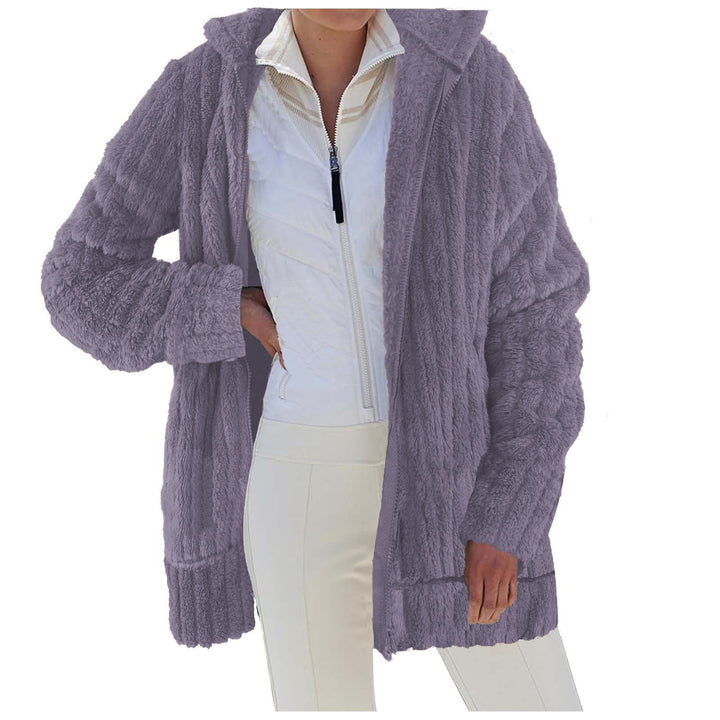 Dam Oversize Teddy-fleece Hooded kappa med ribbstickade muddar och sidofickor
