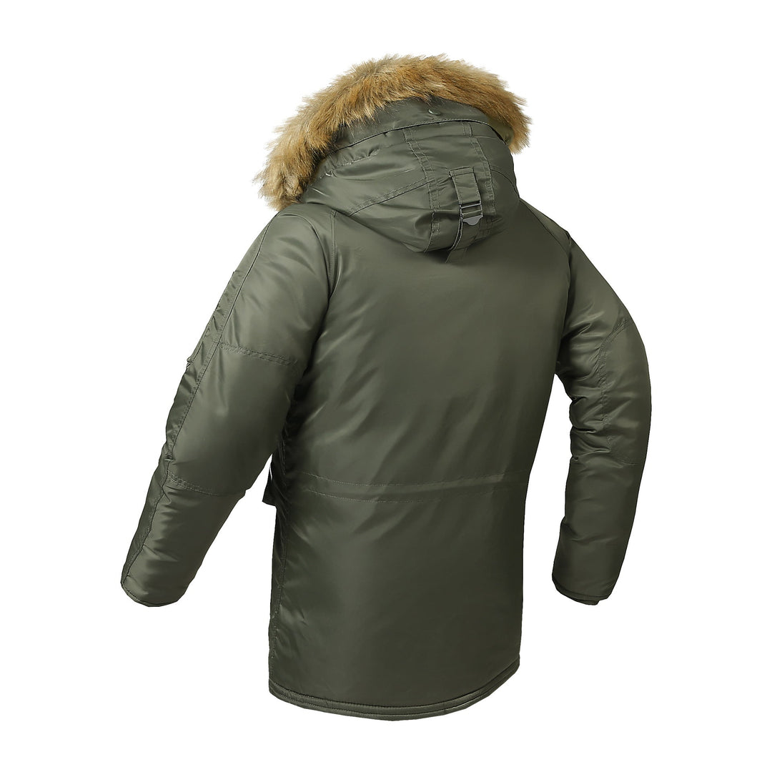 Herr Longer Termisk Insulated Parka med Faux Fur Huva och Utility Fickor