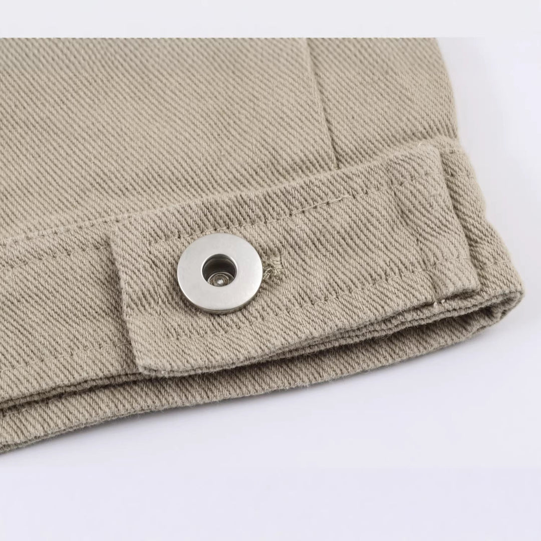 Dam Kort Blouson i Worker Look med Cord Krage och Dragkedja Ficka