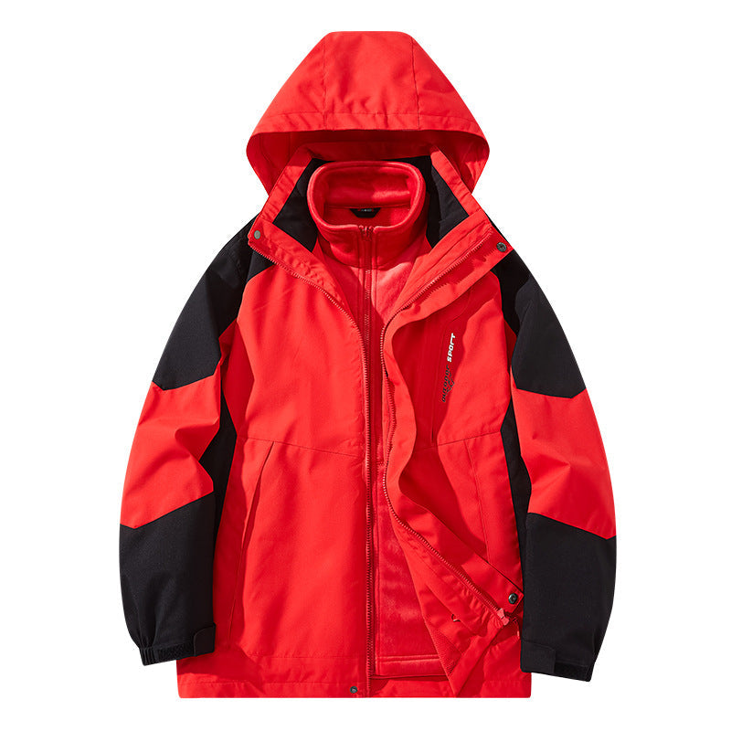 Herr vattenavvisande two-lager trekking jacka med avtagbar fleece inner jacka och huva