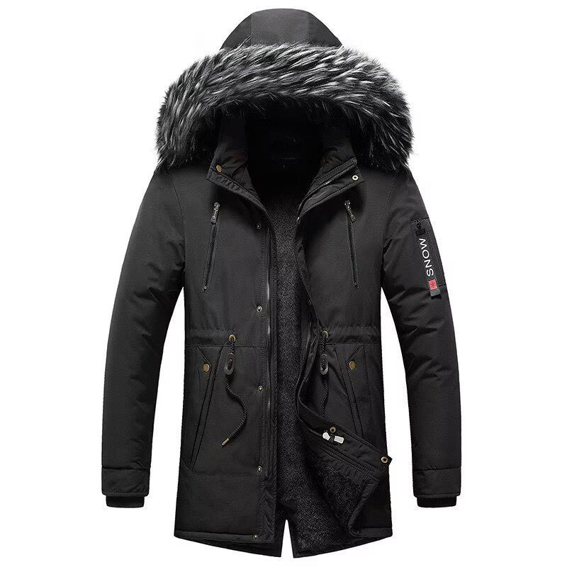 Herr Vinter Parkas med Imitation Päls Huva, Vadderad Termisk Kappa med Dragsko