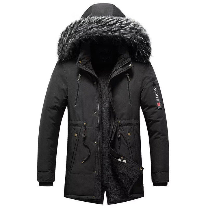 Herr Vinter Parkas med Imitation Päls Huva, Vadderad Termisk Kappa med Dragsko