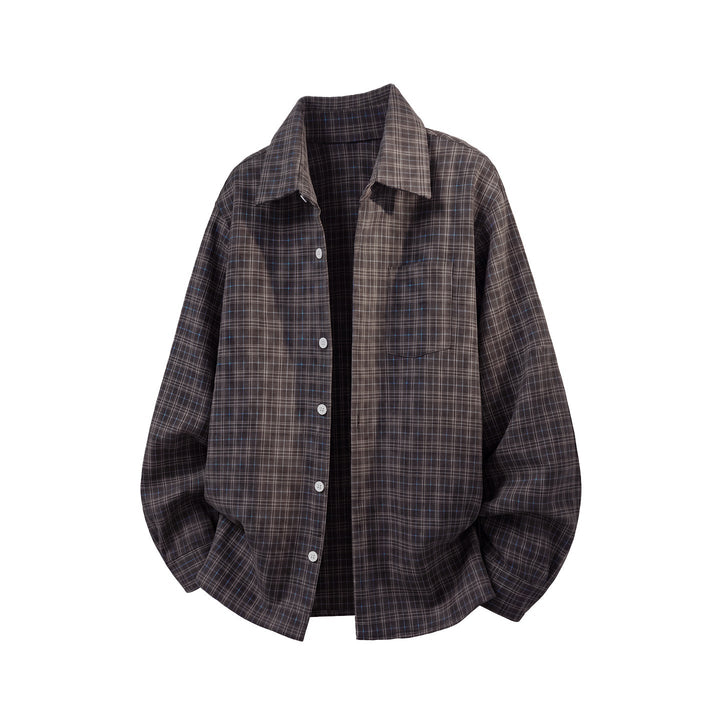 Unisex Oversize Flannel Skjortjacka med Check Mönster och Patch Chest Ficka