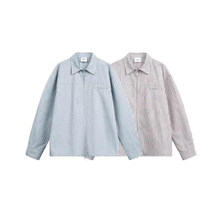 Herr randig overshirt med tvåvägs Dragkedja och bröstficka