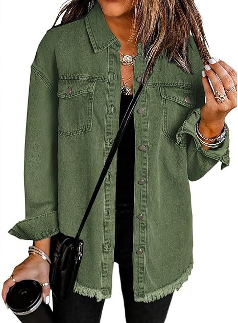 Dam oversize denim skjortjacka med Fringe fåll