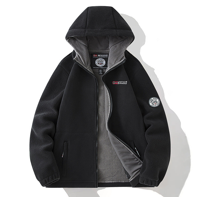 Herr Fleece Jacka med Hög Krage, Brushed Inner Side och Concealed Dragkedja Fickor