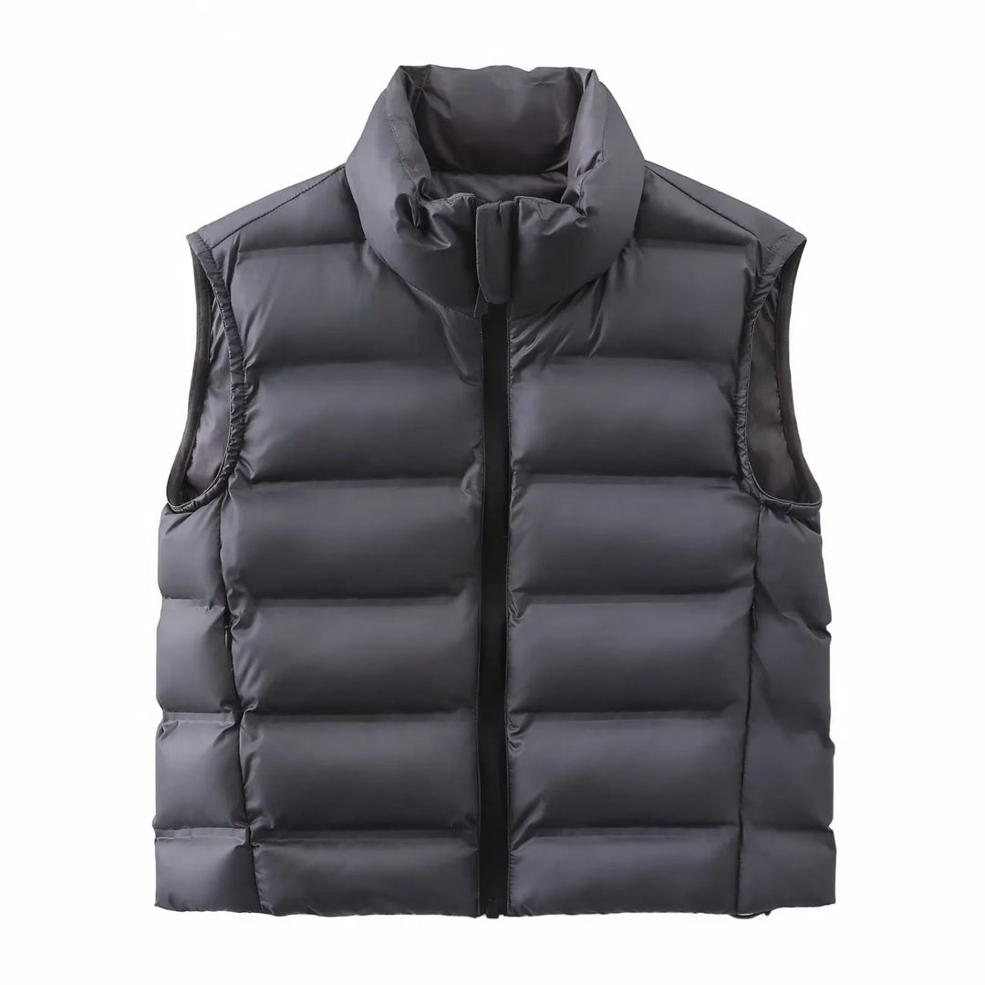 Dam quiltad thermal väst med high ståkrage, side dragkedja fickor, och adjustable fåll