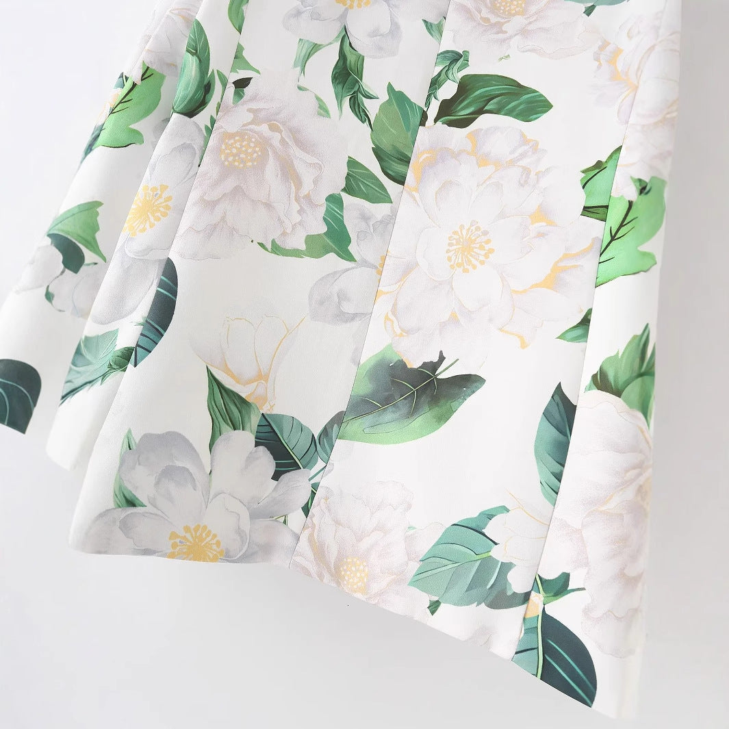 Dam floral printed lång blazer med lapel krage och welt fickor
