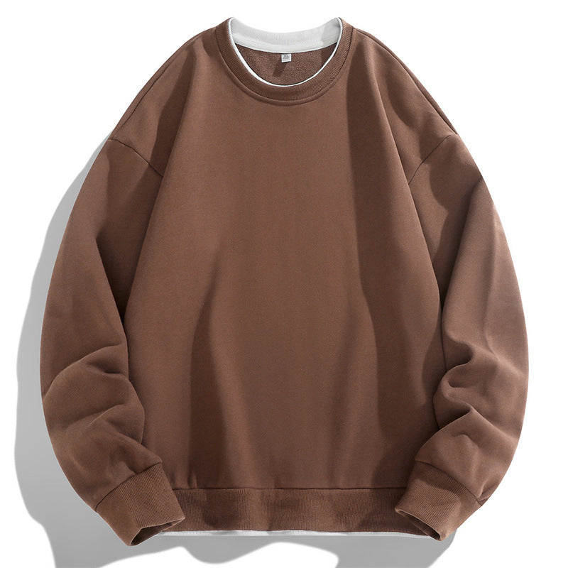 Herr Oversized College-Tröja med Layered Look Round Neck och Ribbstickade Muddar
