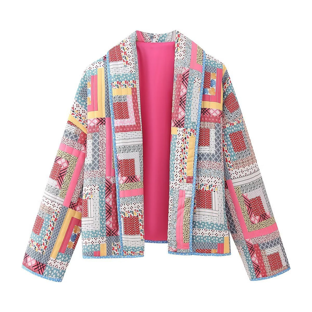 Dam Patchwork Kimono Jacka med Loose Kort Silhuett