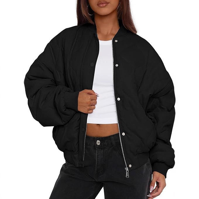 Dam oversize kviltad bomber jacka med vadderad insulation och raglan ärmar