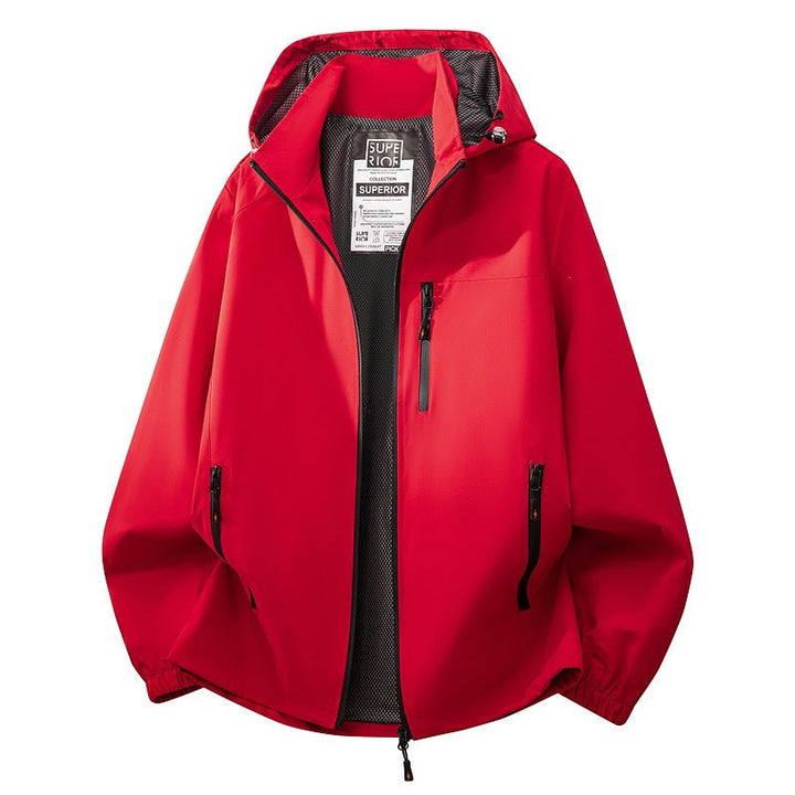 Herr Lätt Water-Repellent med Huva Softshell Jacka med Mesh Foder, Dragkedja Fickor &amp; Elastiska Muddar