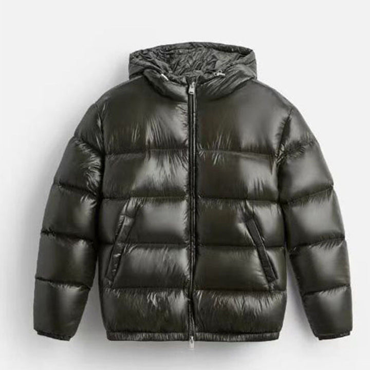 Dam quiltad vadderad Hooded jacka med High-Gloss Surface, Two-Way dragkedja och Kangaroo fickor