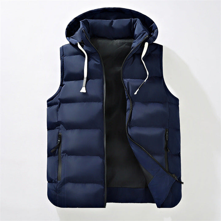 Herr Quiltad med Huva Väst med Vindtät Outer Layer och Concealed Fickor med Dragkedja