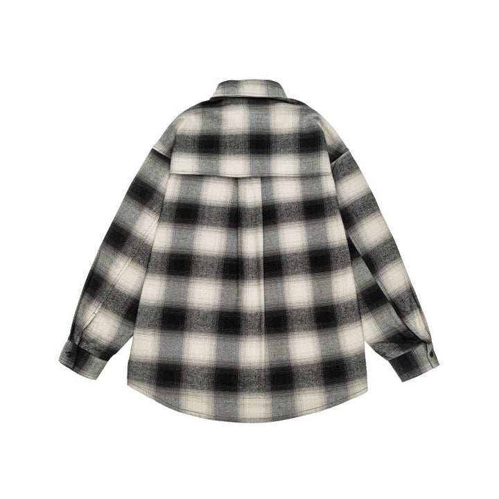 Unisex Check Flanell Skjorta Jacka i Oversized Box Skärning med Rounded Fåll