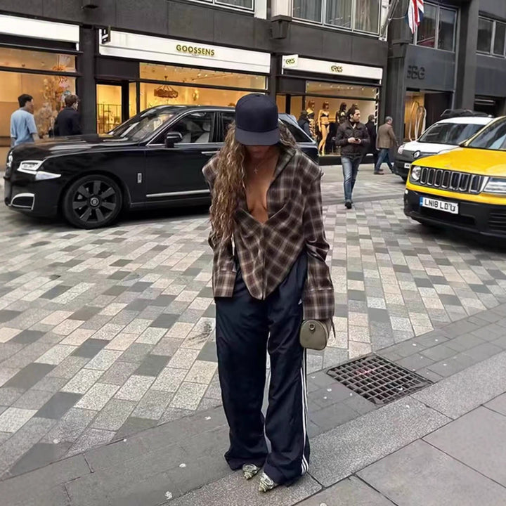 Dam Checked Oversize Skjortjacka med Pointed Nederkant