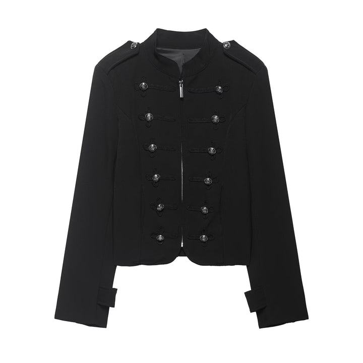 Dam Military-Inspired Kort Jacka med Stå Krage, Dekorativ Cords, och Epaulettes