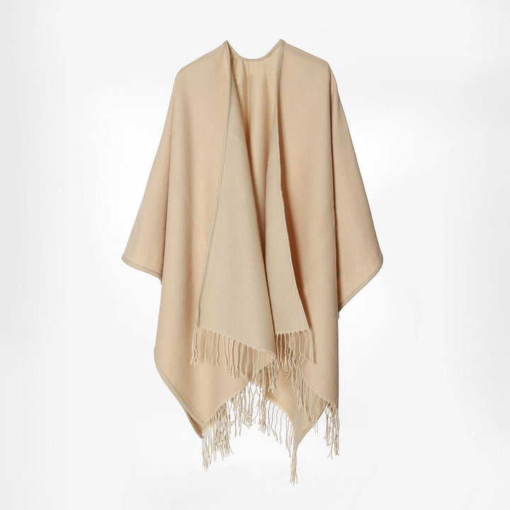 Dam Two-lagerplagg oversized Cape med Fringes och Open Waterfall skärning
