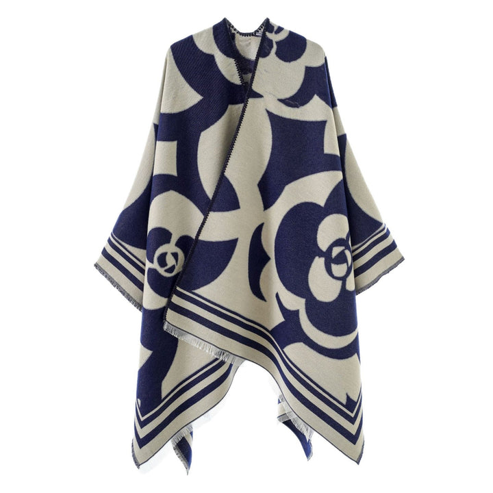 Dam Jacquard Overlay i oversized Cape stil med stor mönster