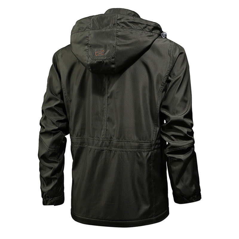 Herr Utility Parka med Huva, Multifunctional Fickor och Midja Dragsko