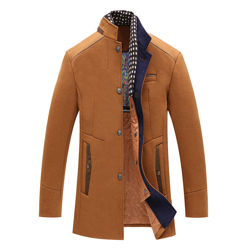 Herr Modern Ull Blandning Overcoat med Stående Krage, Tailored Siluett och Quiltad Inre Foder