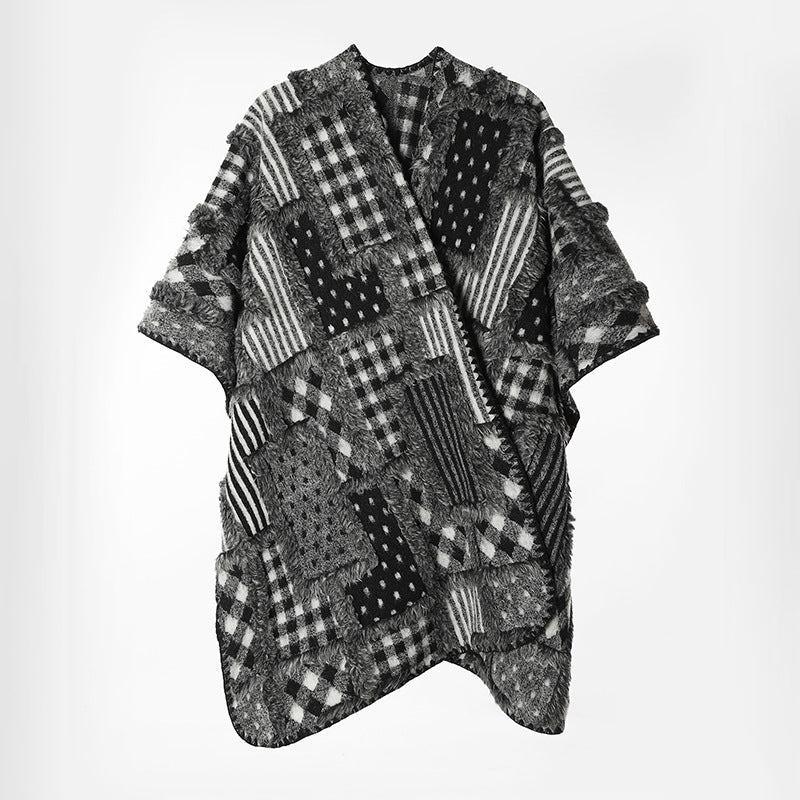 Dam Patchwork kimono Cape tillverkad av textured Boucle i oversized skärning