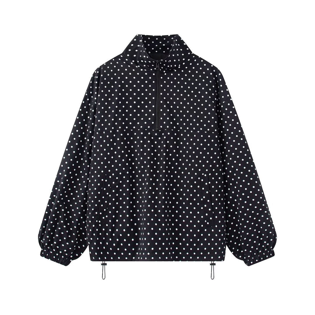 Dam Prickig Prick Lätt Anorak med Half Dragkedja, Kangaroo Ficka och Drawstring