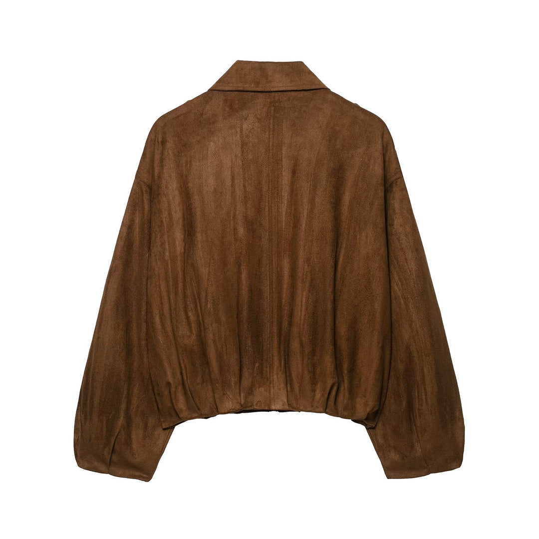Dam Kort Skärning Suede Bikerjacka med Shoulder Flaps
