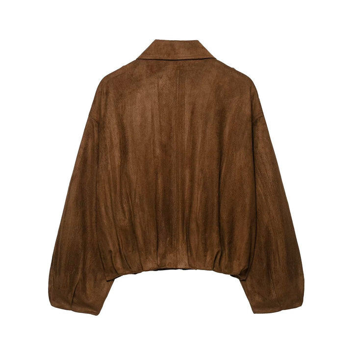 Dam Kort Skärning Suede Bikerjacka med Shoulder Flaps