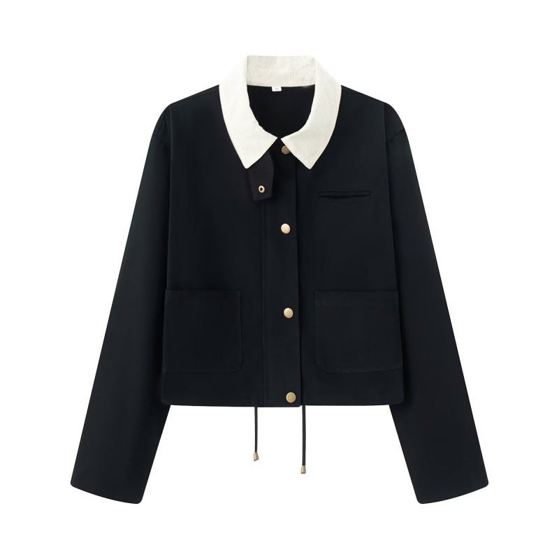 Dam kort Workwear jacka med Cord krage, Press knappar och dragsko