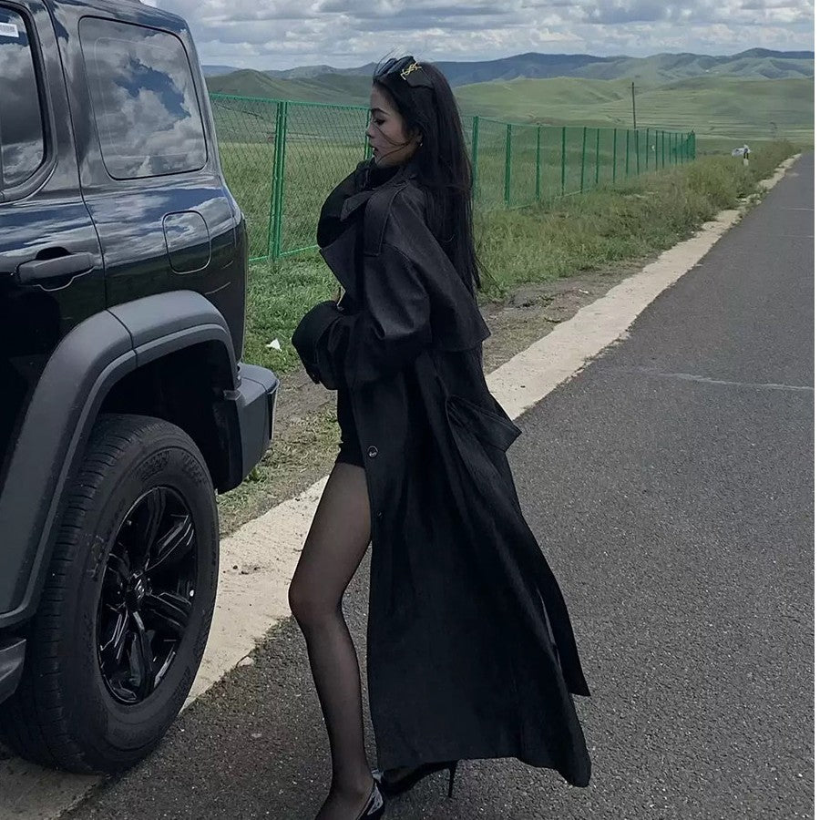 Dam elegant bomull Blend trenchcoat med Asymmetrical Shoulder Flap och knytband