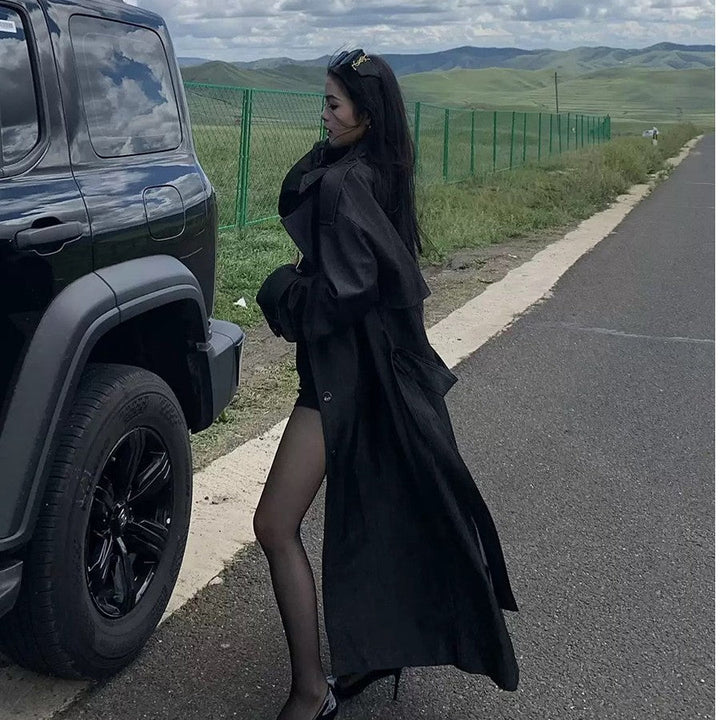 Dam elegant bomull Blend trenchcoat med Asymmetrical Shoulder Flap och knytband
