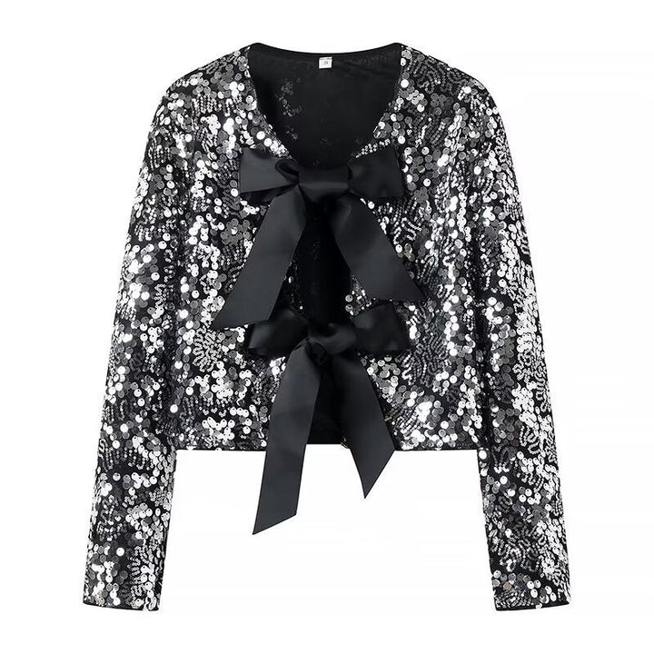 Dam Sequin Bolero jacka med dekorativ Satin Bows