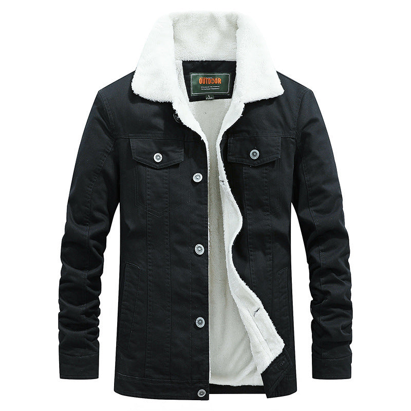 Herr Canvas Trucker Jacka med Warming Teddy Fleecefoder och Klassisk Skjorta Krage
