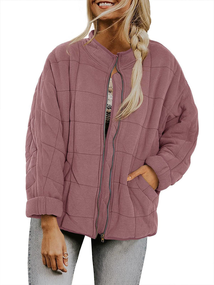Dam vadderad oversize Quilt jacka med dragkedja och fickor