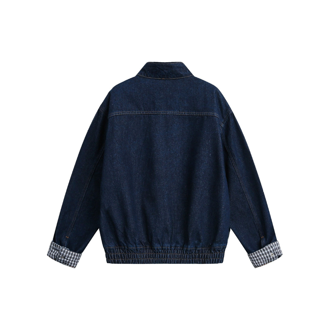 Dam Oversized Denim Jacka med Ståkrage och Check Foder