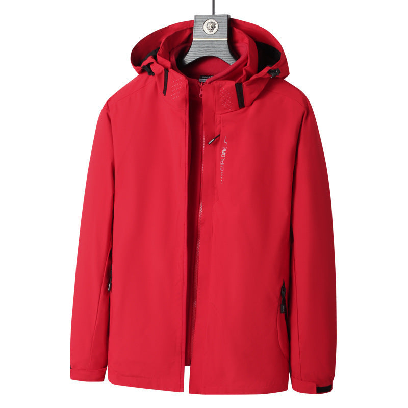 Herr Wind och Water-Resistant Jacka med Huva med Ergonomic Skärning och Concealed Dragkedja