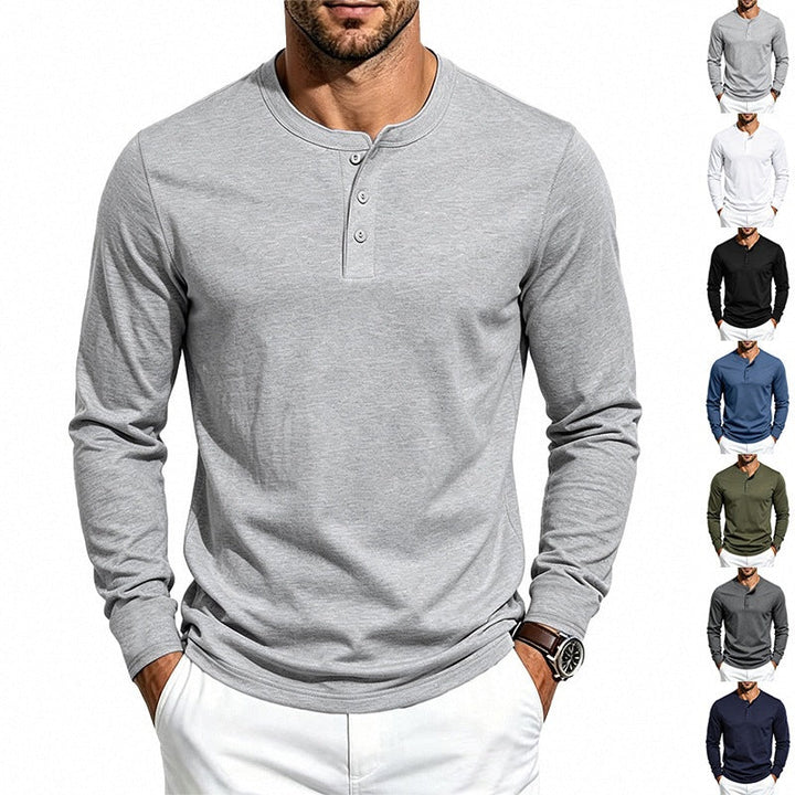 Herr Smal-Passform Termisk Lång Ärm med 3-Knapp Henley Neck